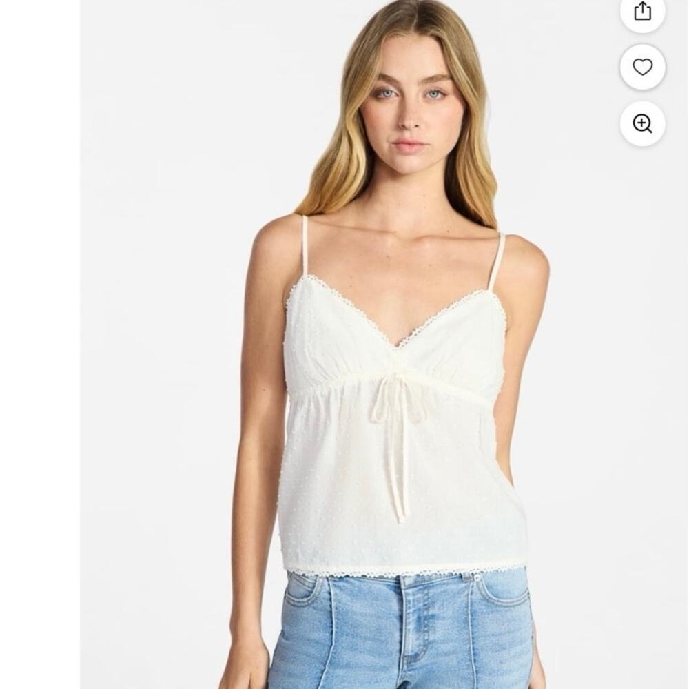No Boundaries Cream Cotton Babydoll Cami with Crochet Trim Size Small
